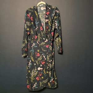 Long sleeve floral wrap dress